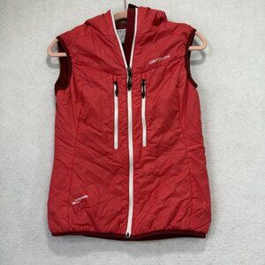 Ortovox Vest Womens Small Red Hooded Swisswool Insulated Puffer Hiking Outdoors
